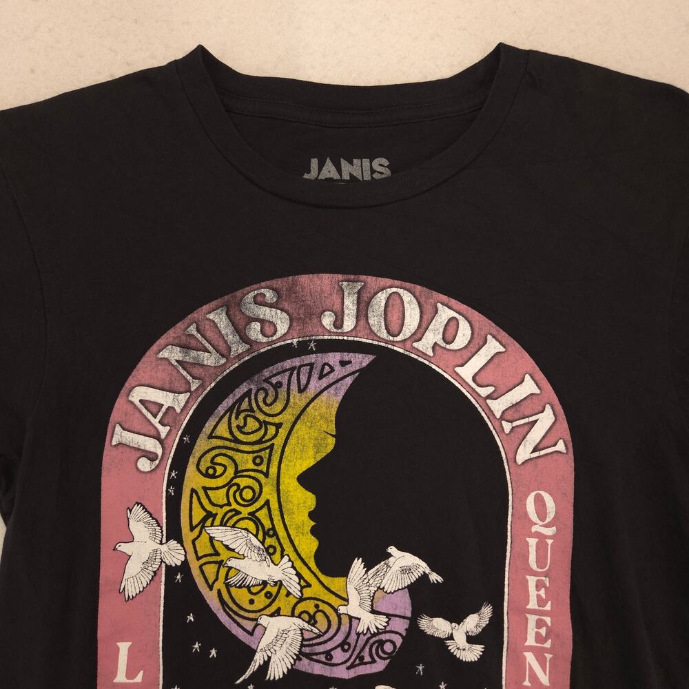 Janis Joplin Band Short Sleeve Crew Neck T-Shirt Adult Mens Size Small S black